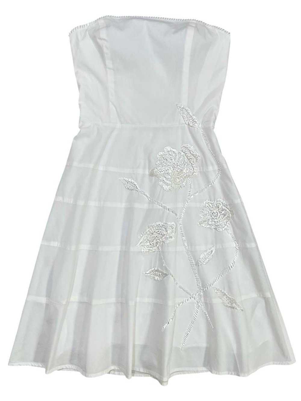 early 2000s BCBGMAXAZRIA white floral embellished strapless A-line mini dress